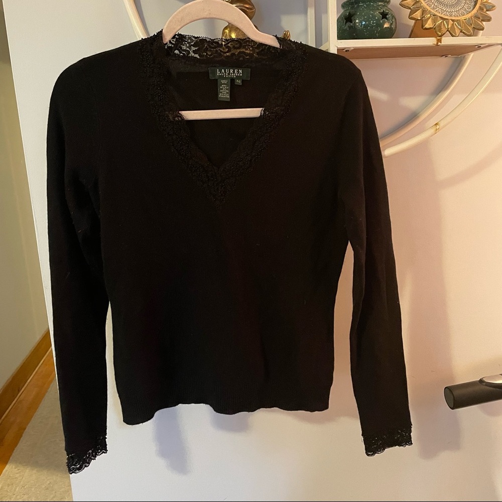 COPY - Lauren Ralph Lauren Petite Women's PS Small S Black Beaded V Neck Silk S…